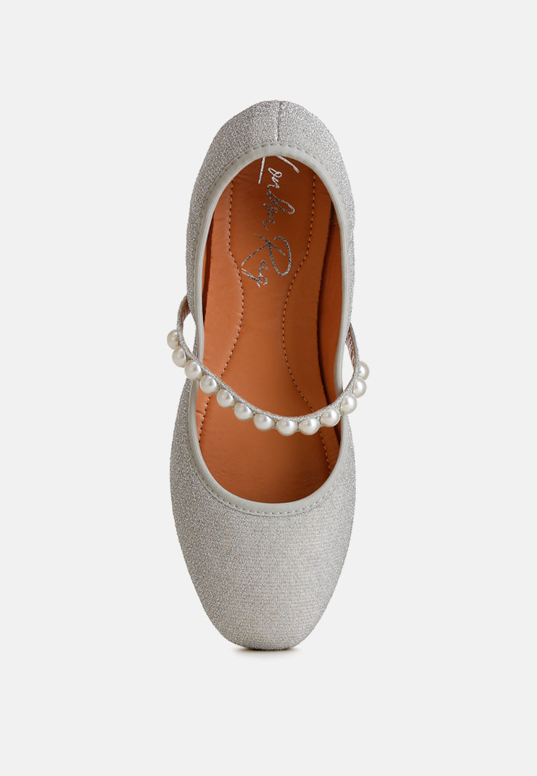 women pearl strapped glitter ballerinas#color_silver