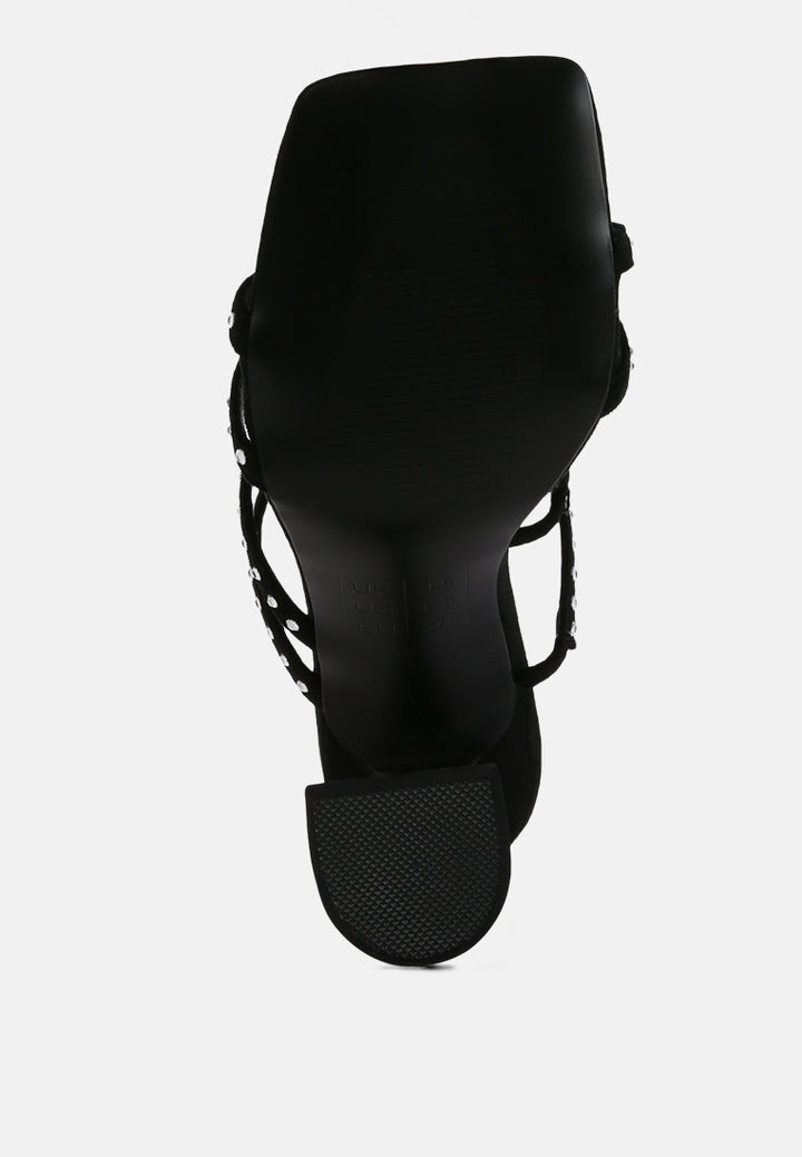 women high heel multi strap sandals#color_black