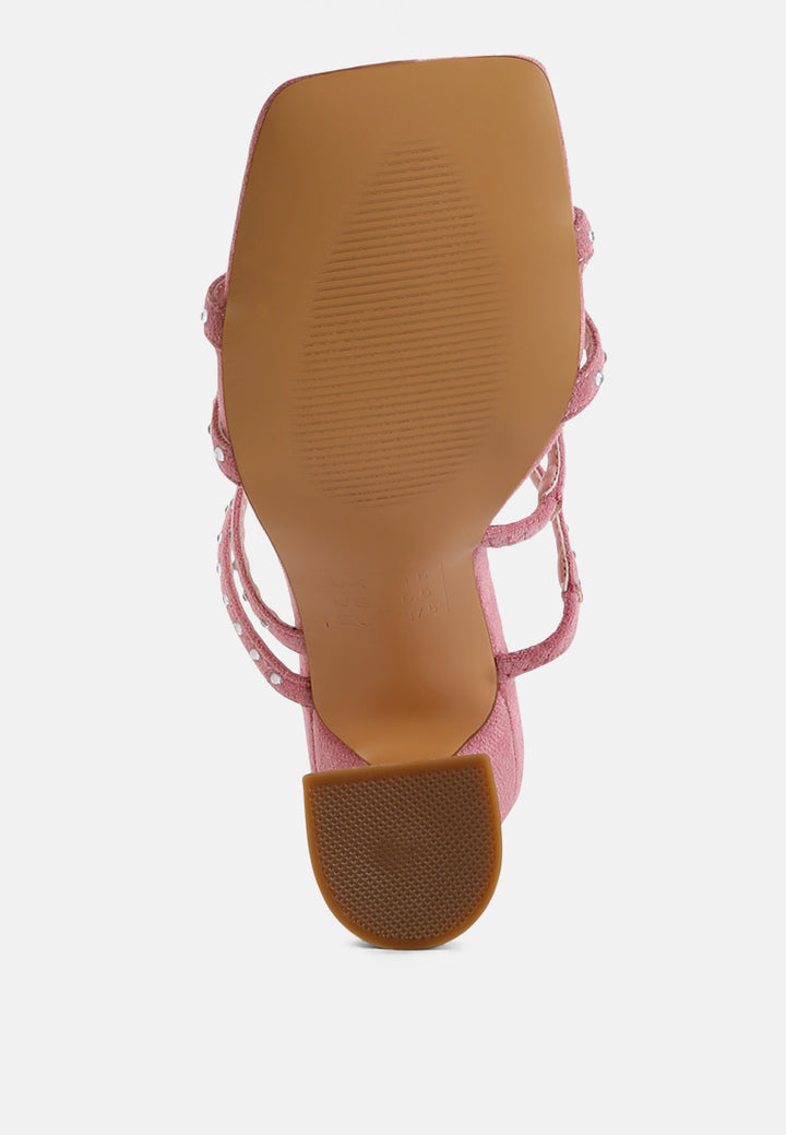 women high heel multi strap sandals#color_pink