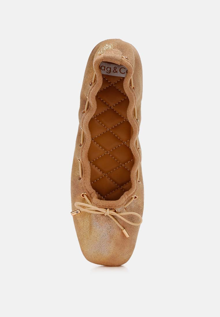 women drawstring bow ballerinas#color_beige