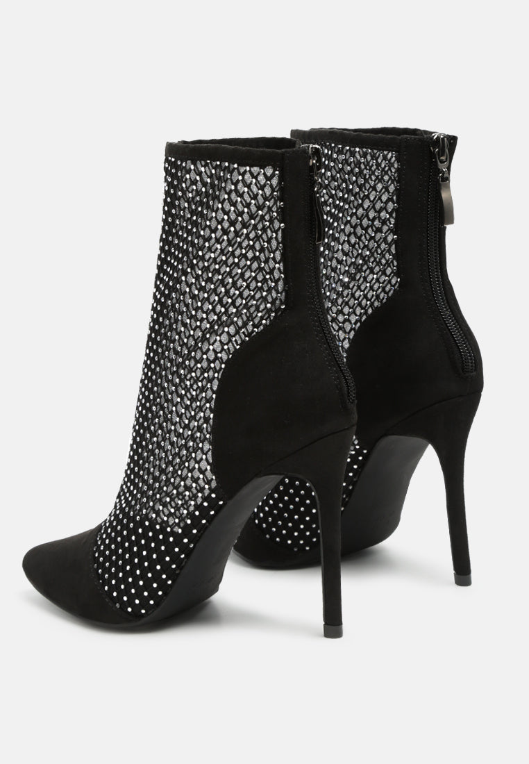 women mesh diamante detail high heel boots#color_black