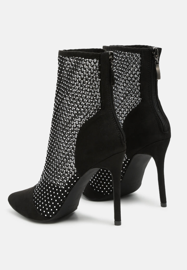 women mesh diamante detail high heel boots#color_black