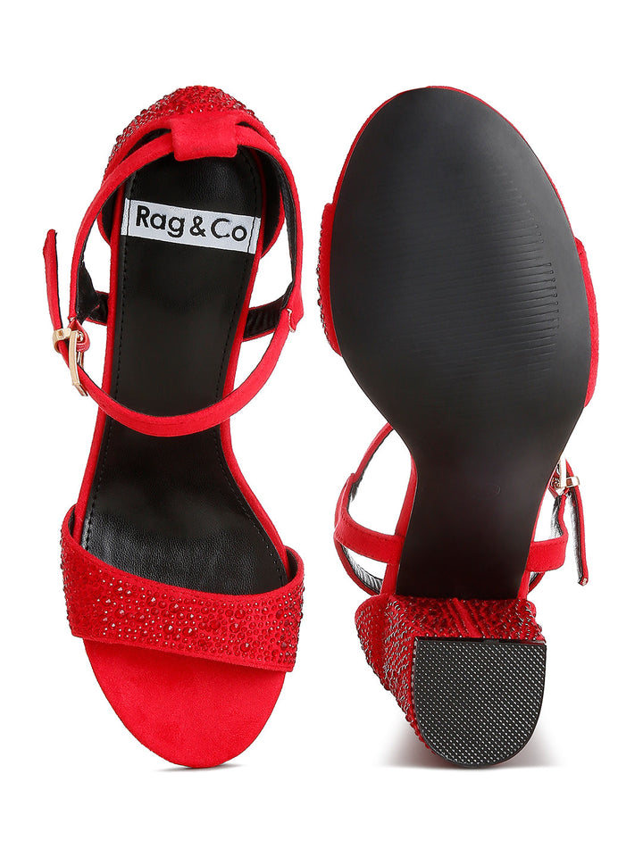 rhinestones embellished sandals#color_red