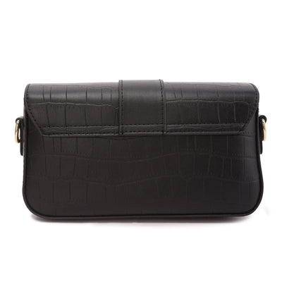metallic buckle baguette handbag#color_black