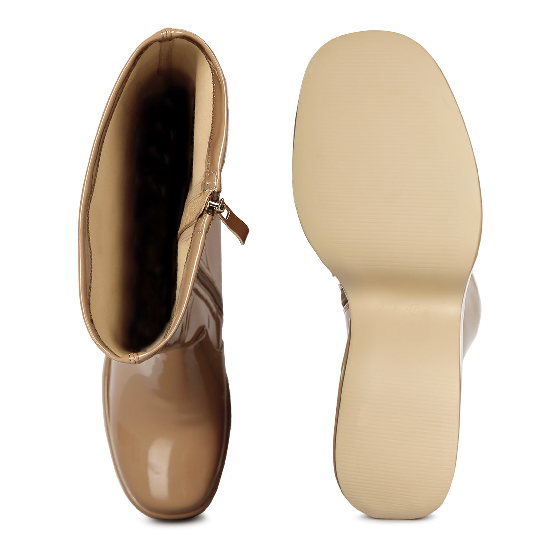 Dirty Dance Patent High Platform Calf Boots#color_beige