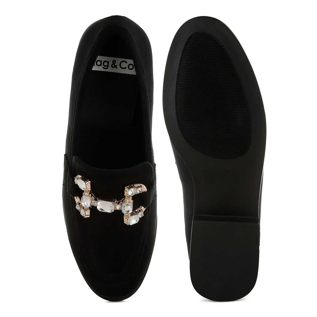 diamante embellished horsebit loafers#color_black