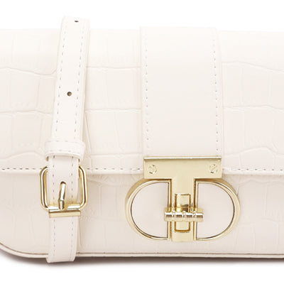 metallic buckle baguette handbag#color_white