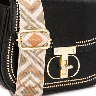geometric strap shoulder bag#color_black