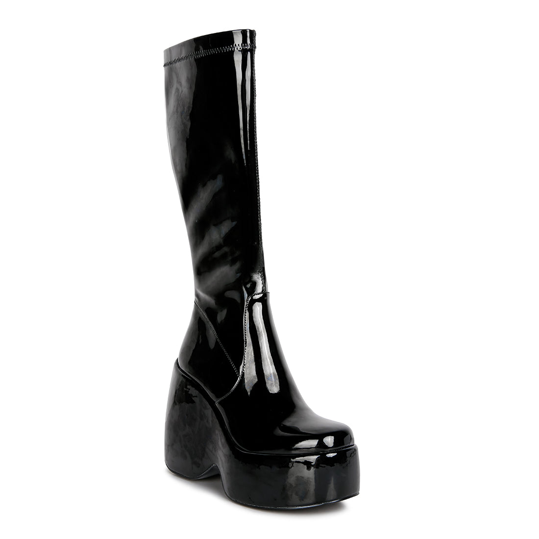 Dirty Dance Patent High Platform Calf Boots#color_black
