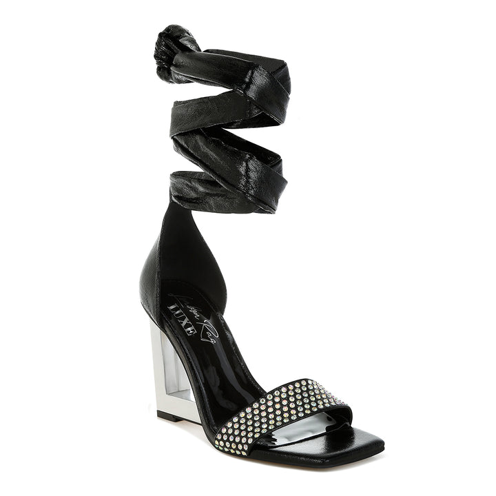 rhinestone studded lace-up fantasy heels#color_black