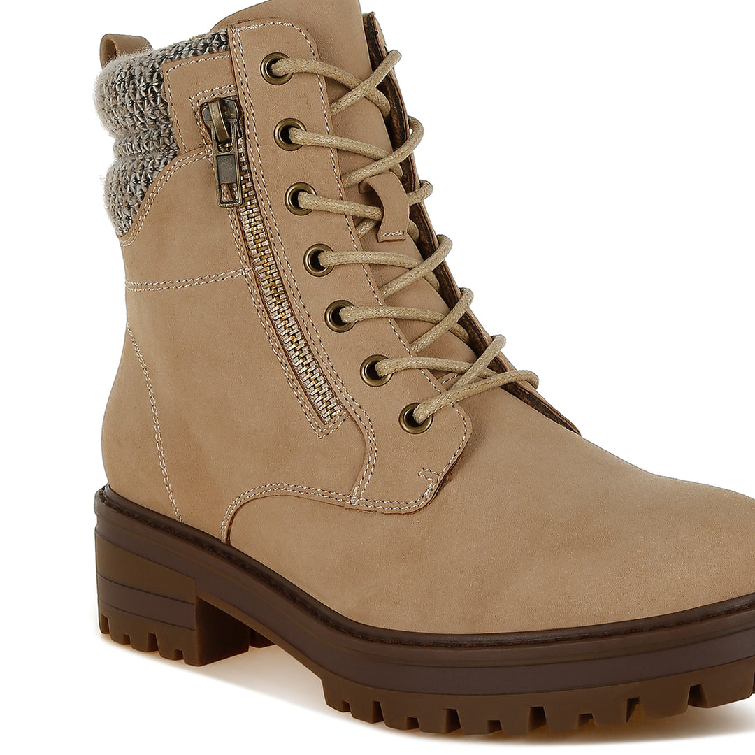 women knitted collar zip-up hiker boots#color_beige