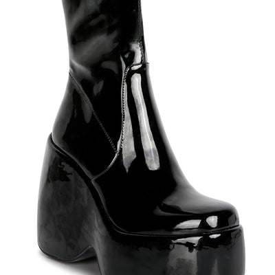 Dirty Dance Patent High Platform Calf Boots#color_black