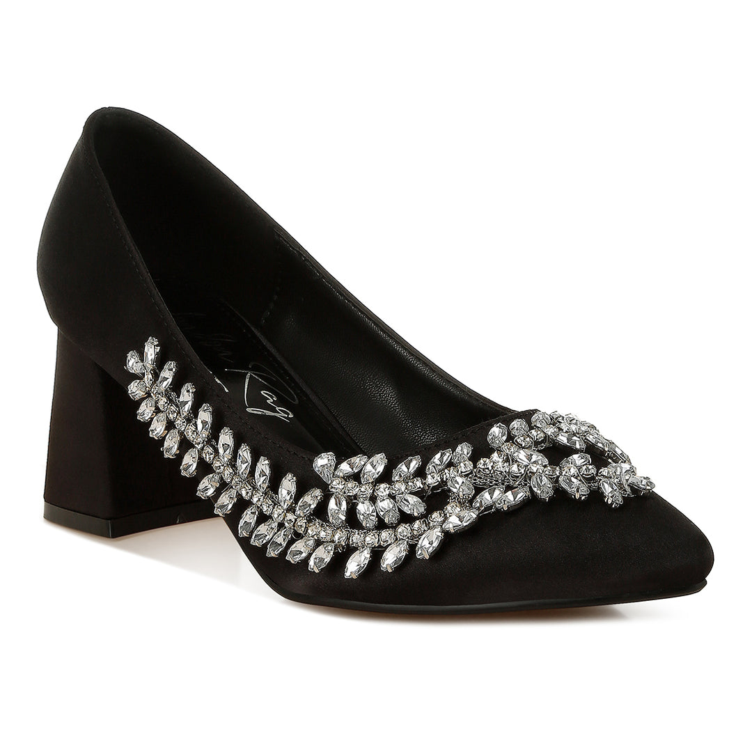 satin diamante embellished pumps#color_black