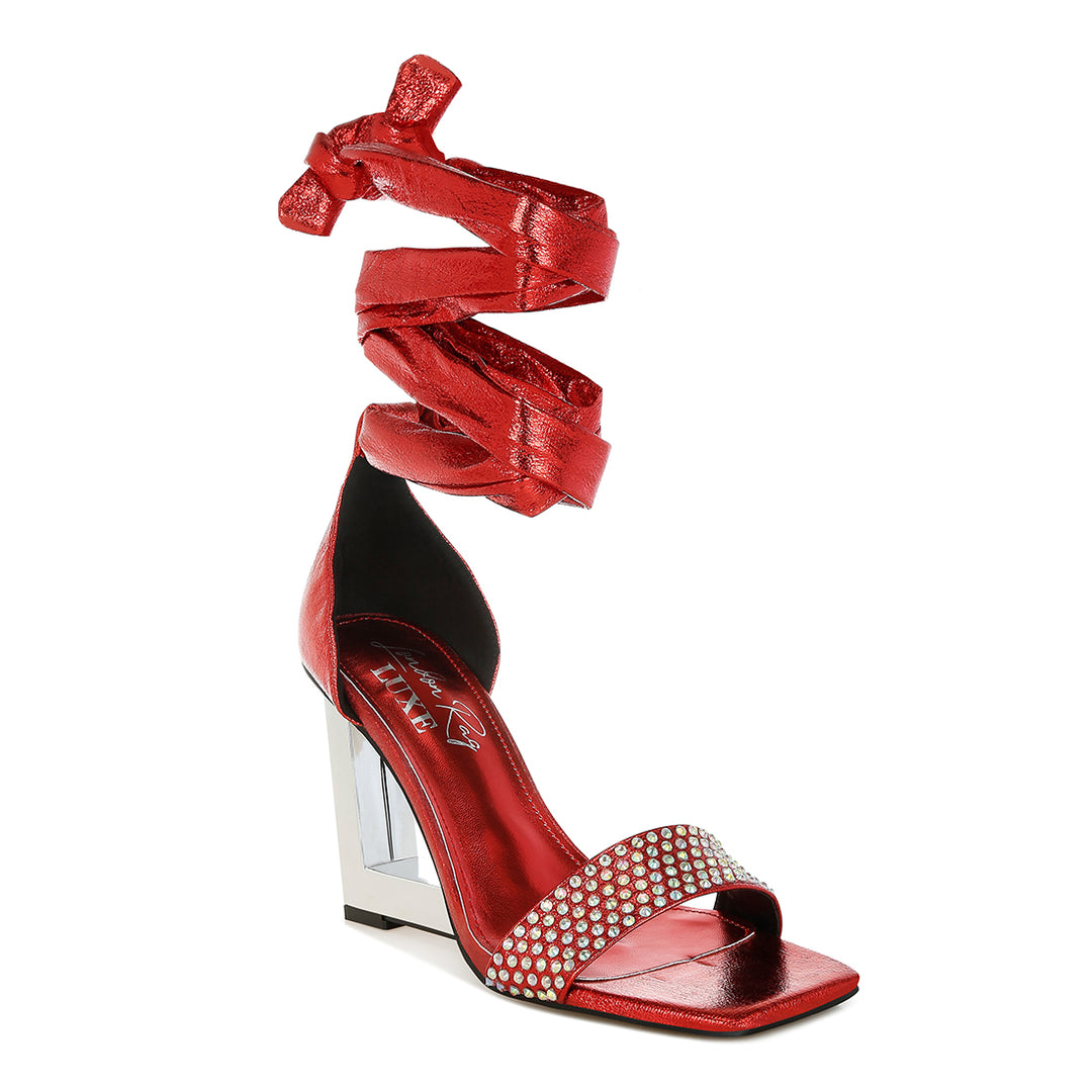 ab rhinestone studded lace-up fantasy heels#color_red