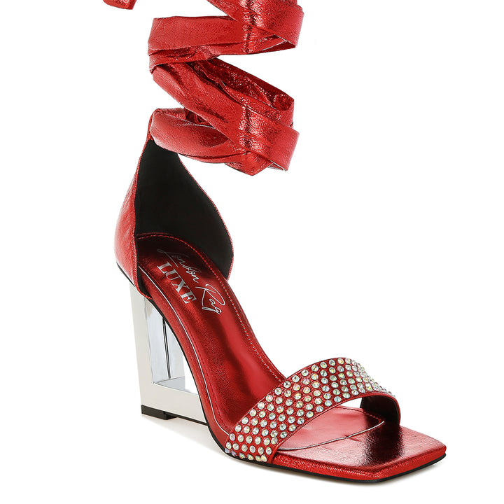 ab rhinestone studded lace-up fantasy heels#color_red