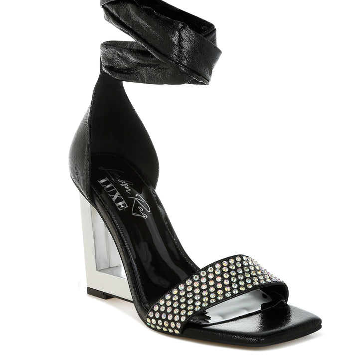 rhinestone studded lace-up fantasy heels#color_black