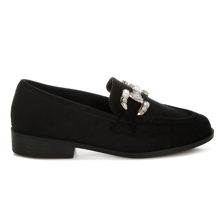 diamante embellished horsebit loafers#color_black