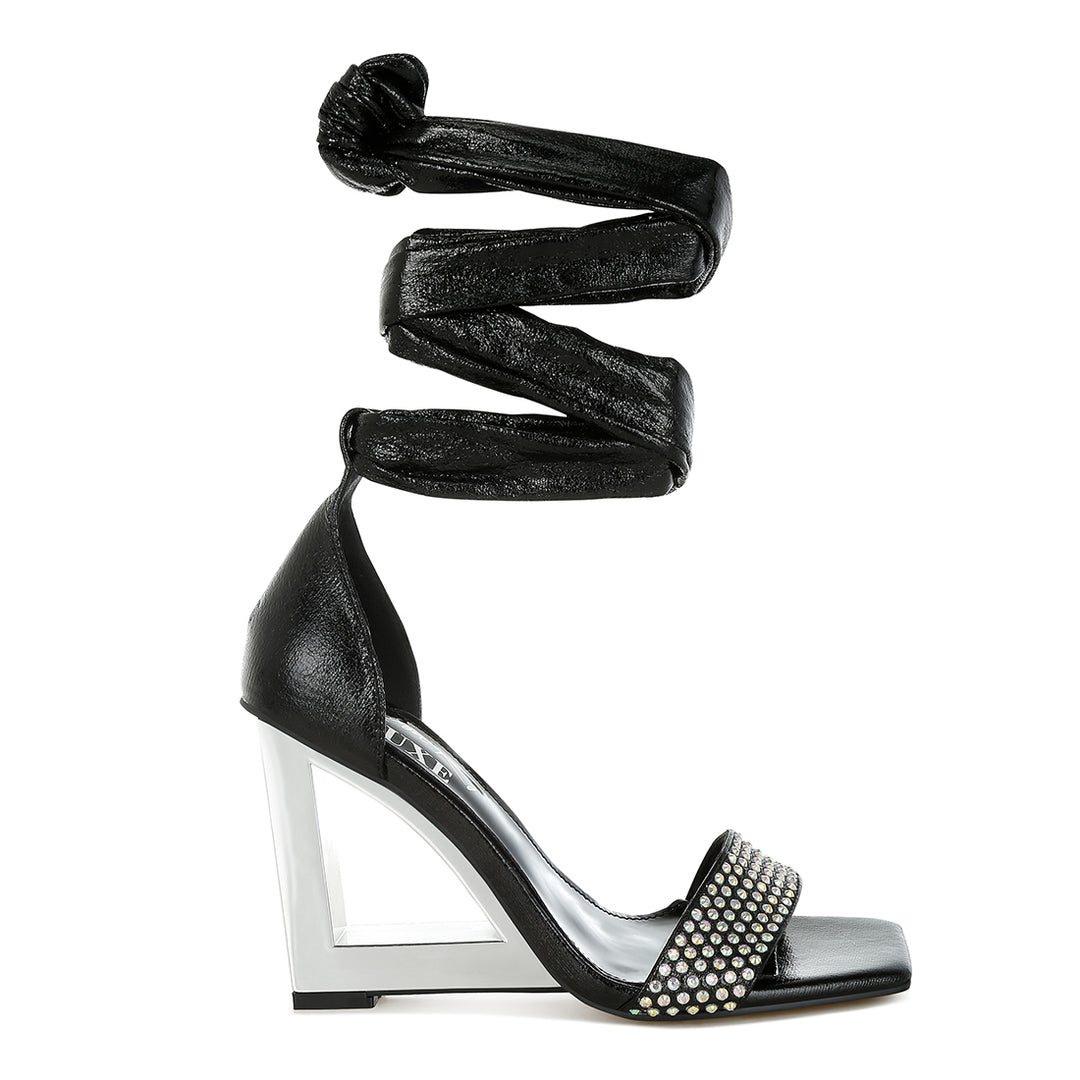 rhinestone studded lace-up fantasy heels#color_black