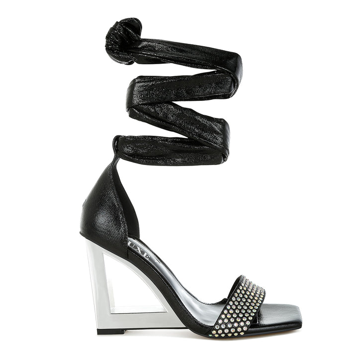 rhinestone studded lace-up fantasy heels#color_black