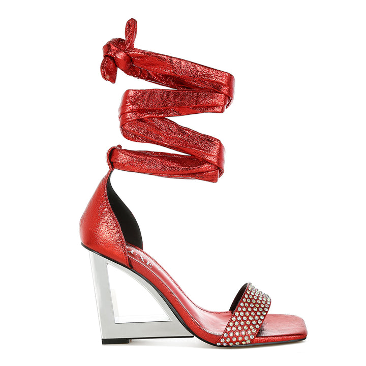 ab rhinestone studded lace-up fantasy heels#color_red