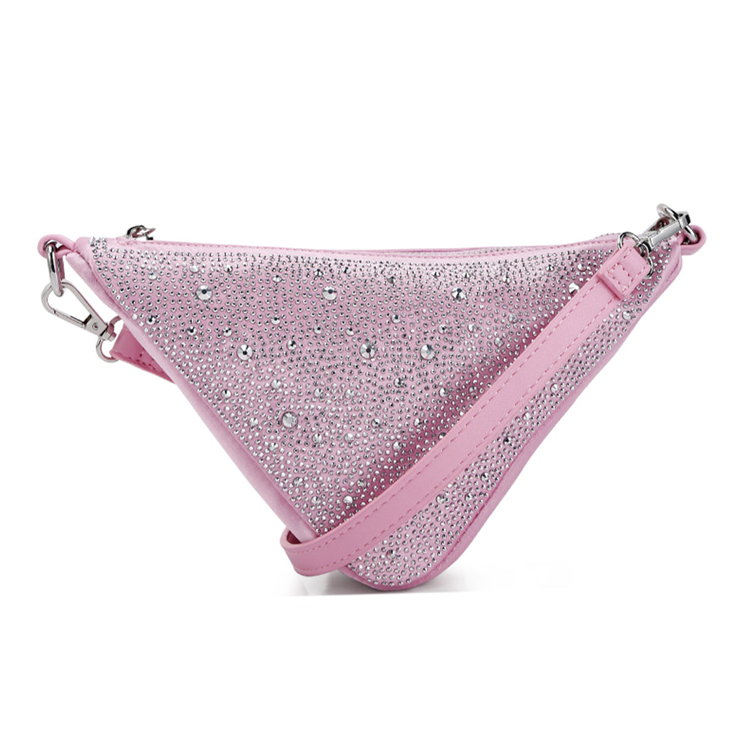 Rhinestone Embellished Triangle Bag In Pink