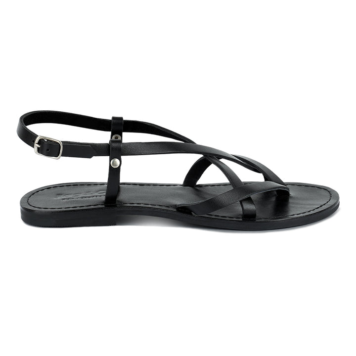women rita strappy flat leather sandals#color_black