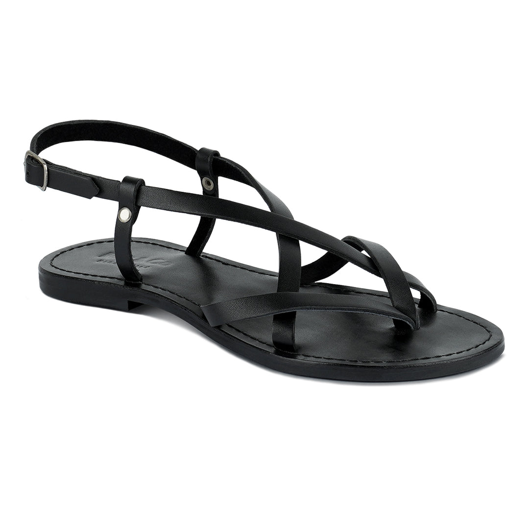 women rita strappy flat leather sandals#color_black