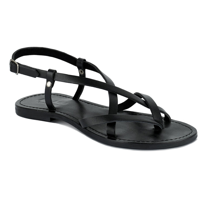 women rita strappy flat leather sandals#color_black