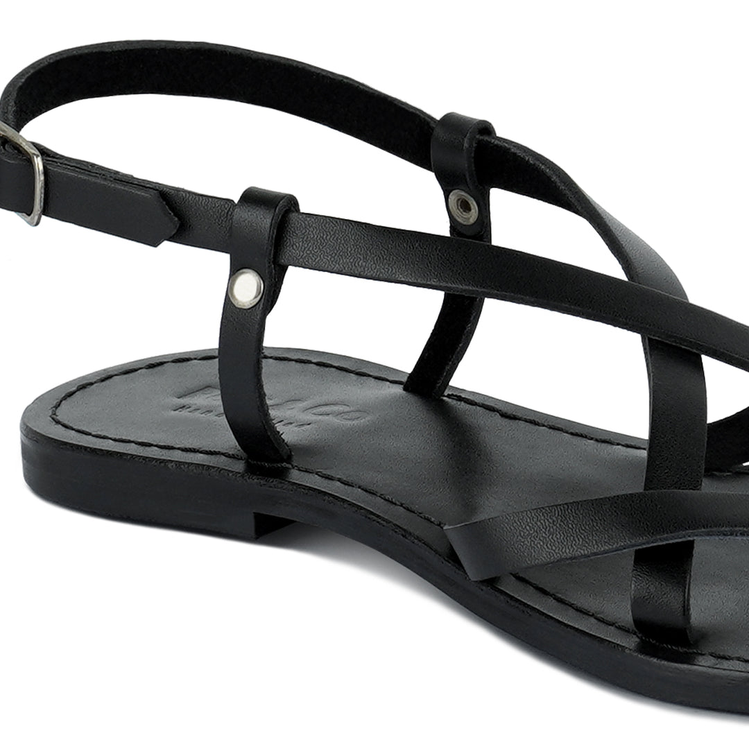 women rita strappy flat leather sandals#color_black