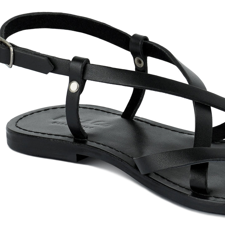 women rita strappy flat leather sandals#color_black