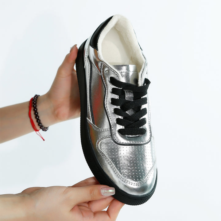 faux leather everyday sneakers#color_silver/black