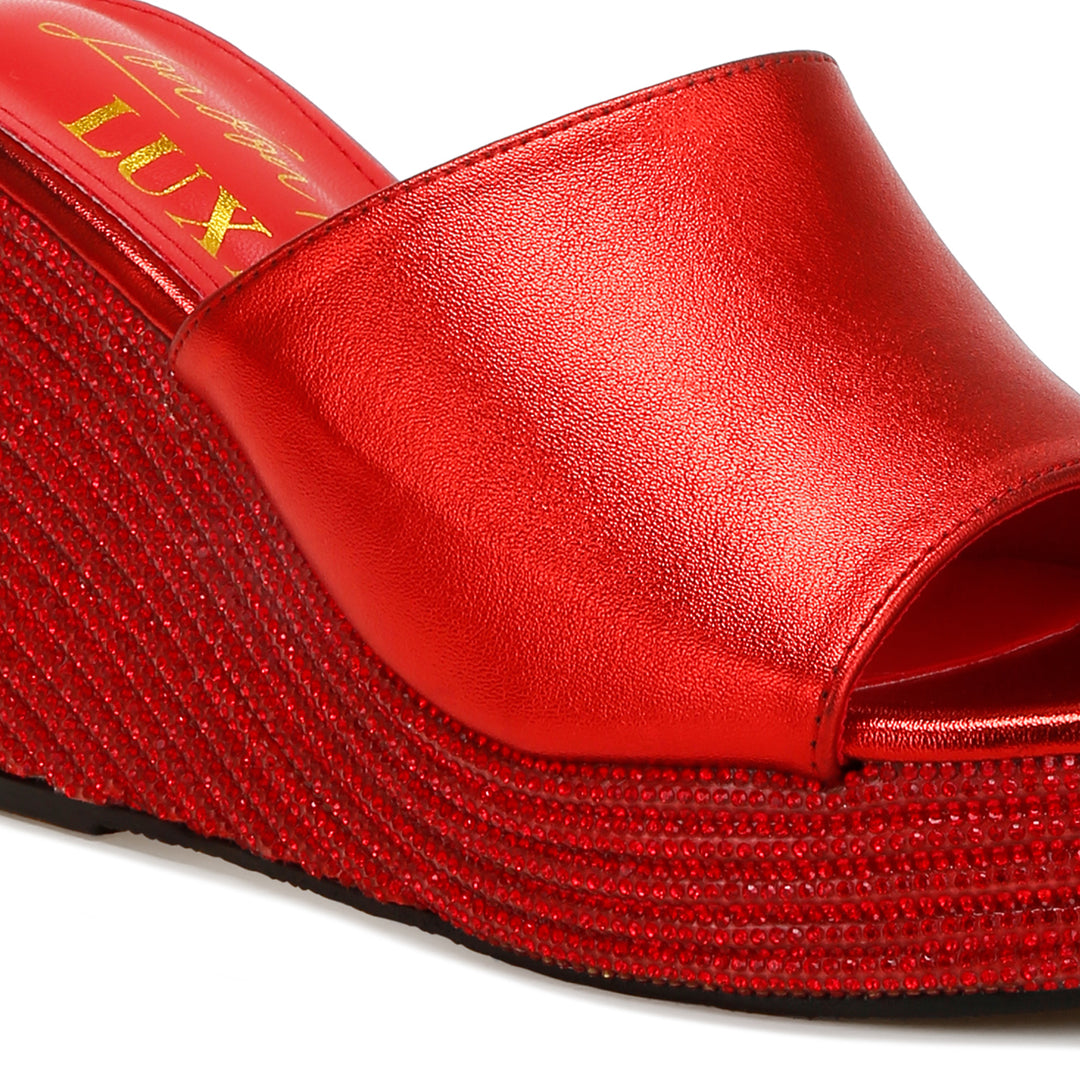 wedge heel peep toe sandals#color_red