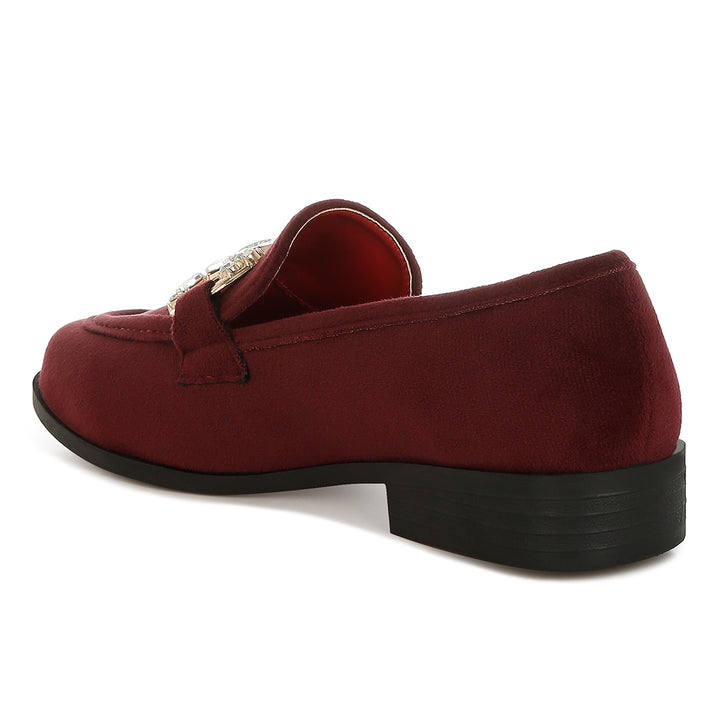 diamante embellished horsebit loafers#color_burgundy