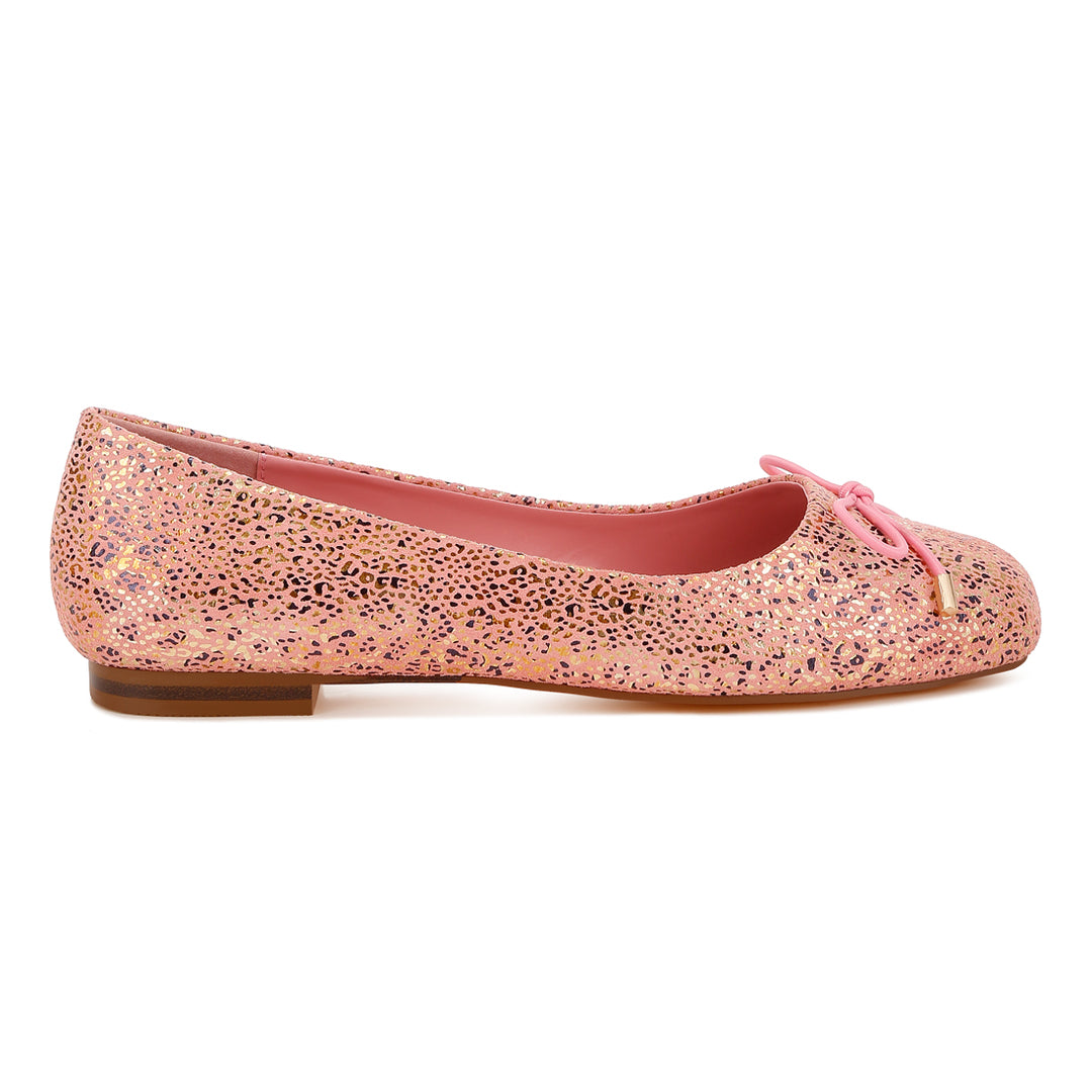 bow detail embossed suede ballerinas#color_pink
