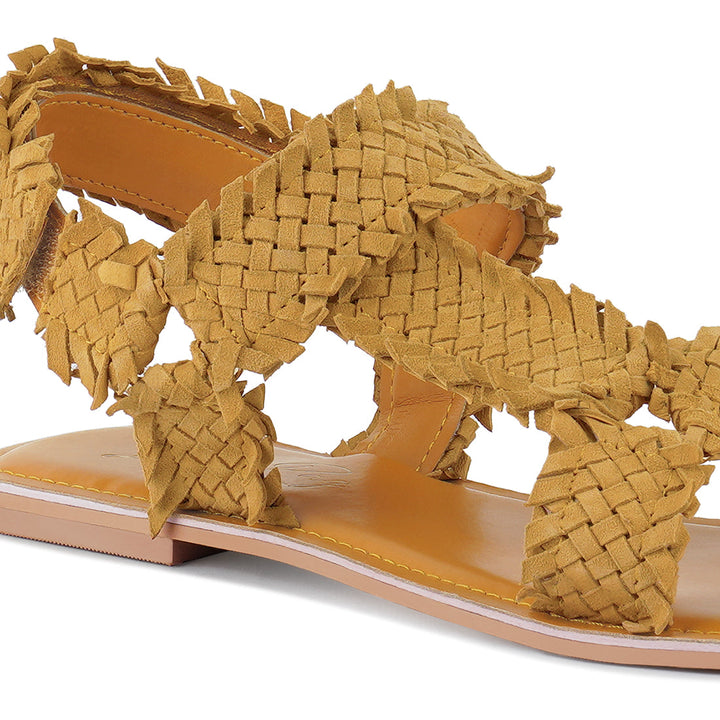 woven flat sandals#color_mustard