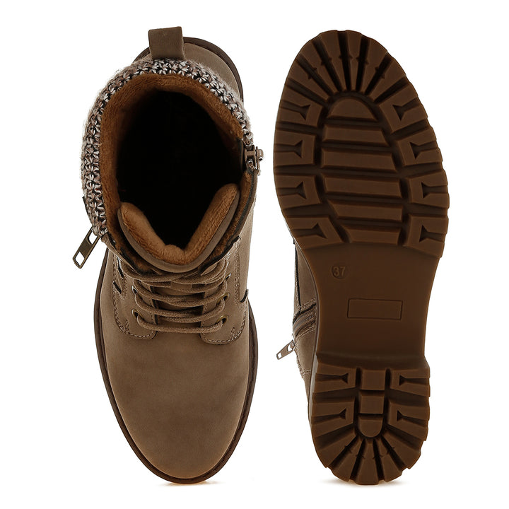 women knitted collar zip-up hiker boots#color_taupe