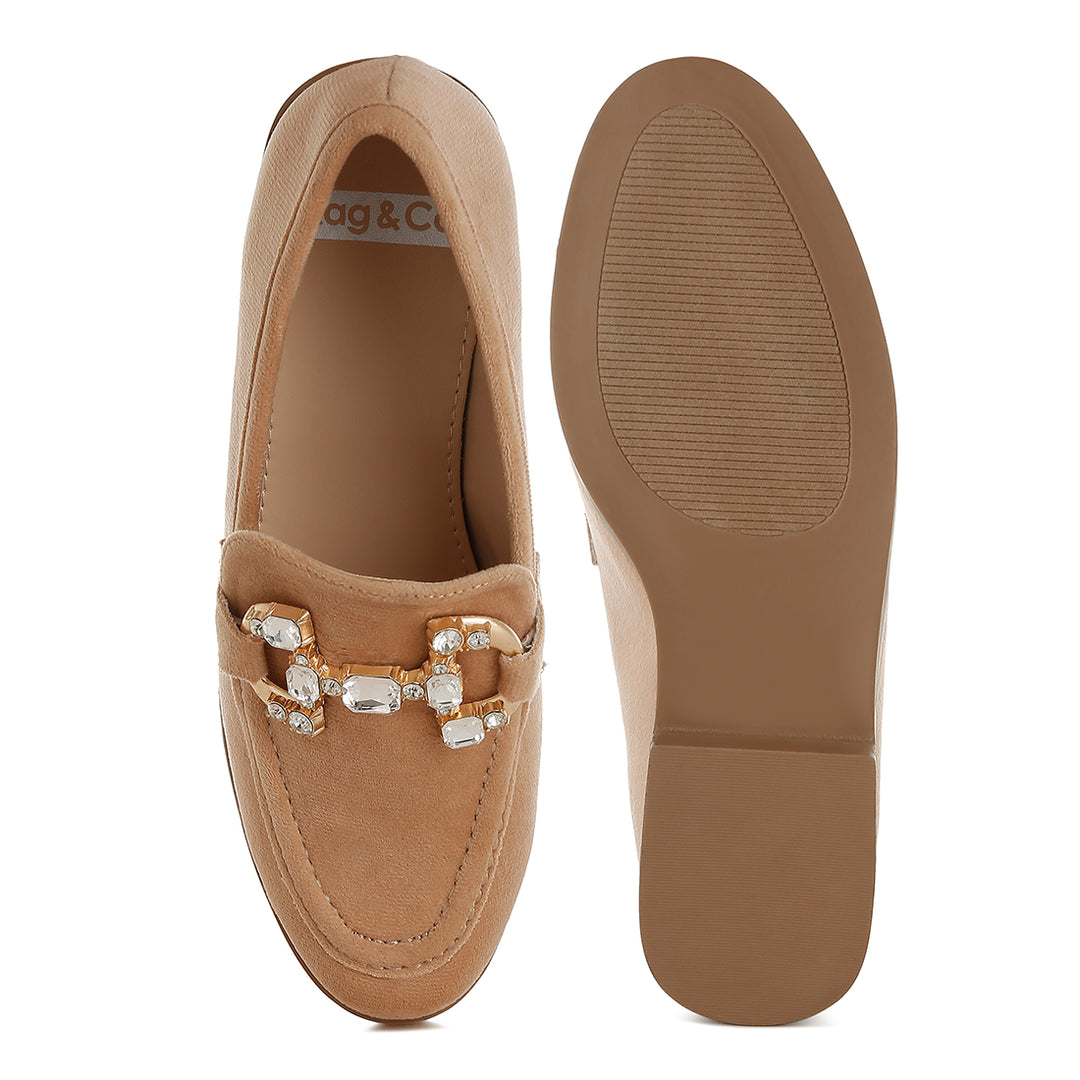 diamante embellished horsebit loafers#color_beige