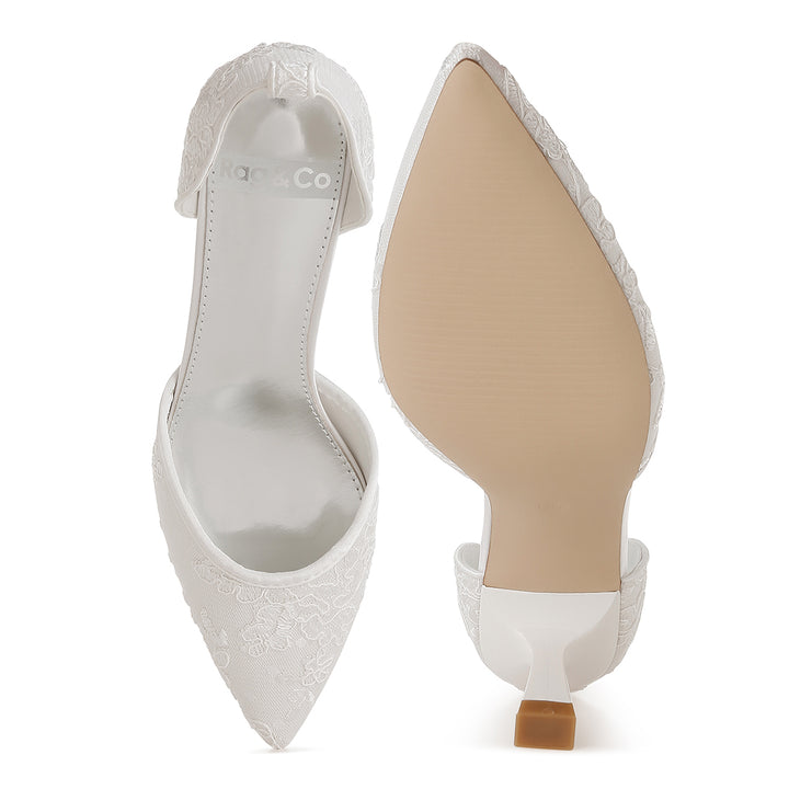 lace kitten heel sandals#color_white