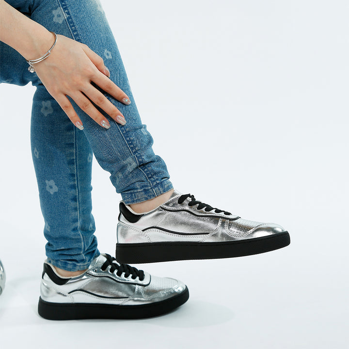 faux leather everyday sneakers#color_silver/black