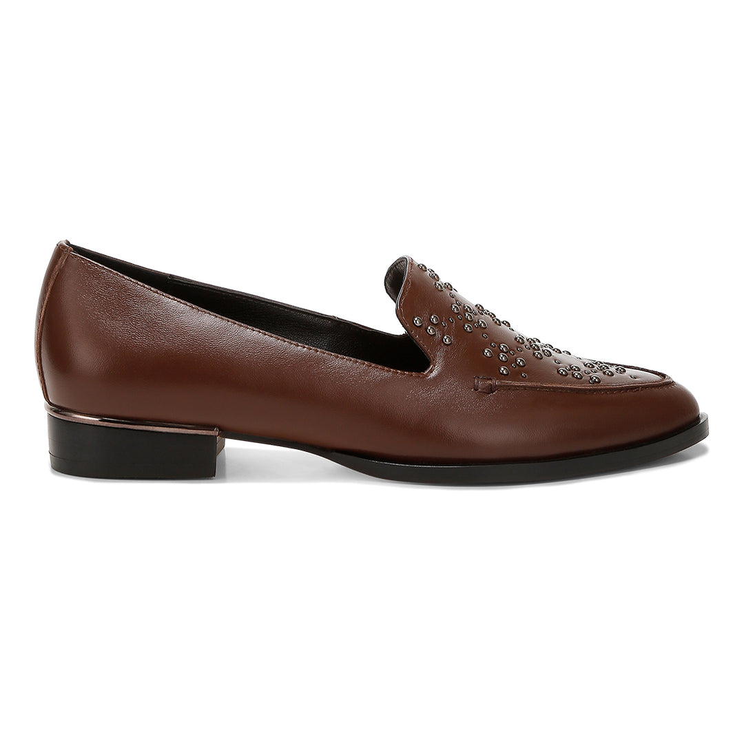 studded genuine leather loafers
#color_brown