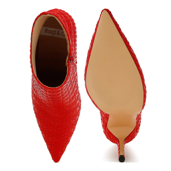 embossed concave cut ankle boots#color_red