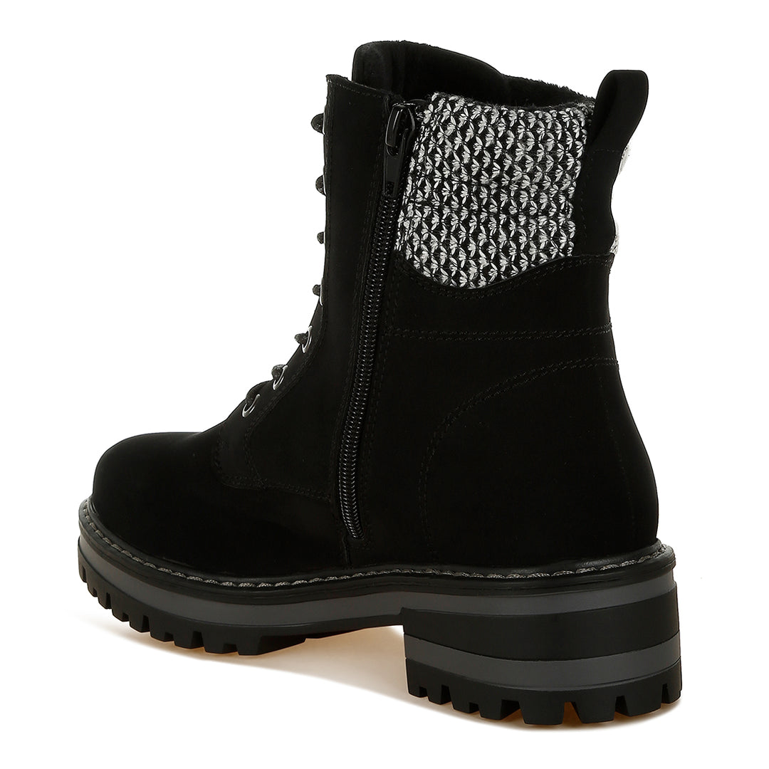 women knitted collar zip-up hiker boots#color_black