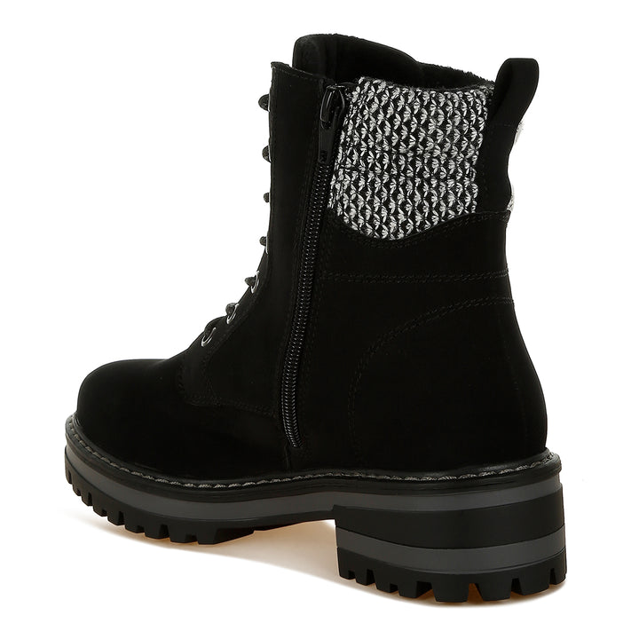 women knitted collar zip-up hiker boots#color_black