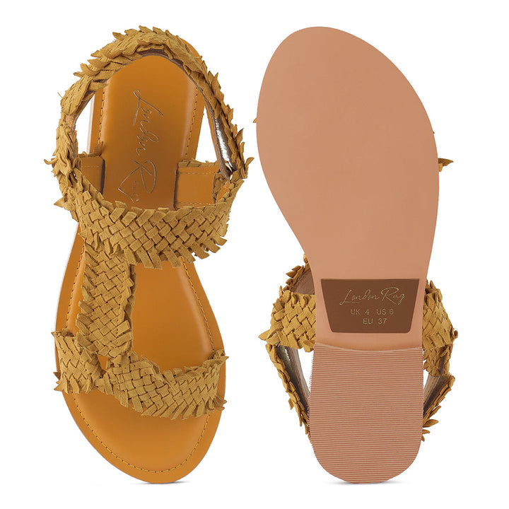 woven flat sandals#color_mustard