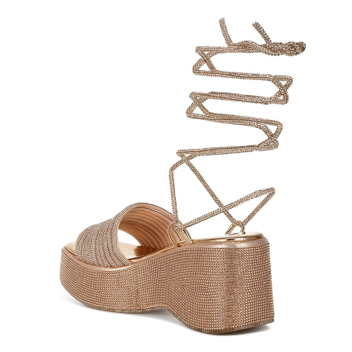 rhinestone embellished lace-up sandals#color_rose-gold