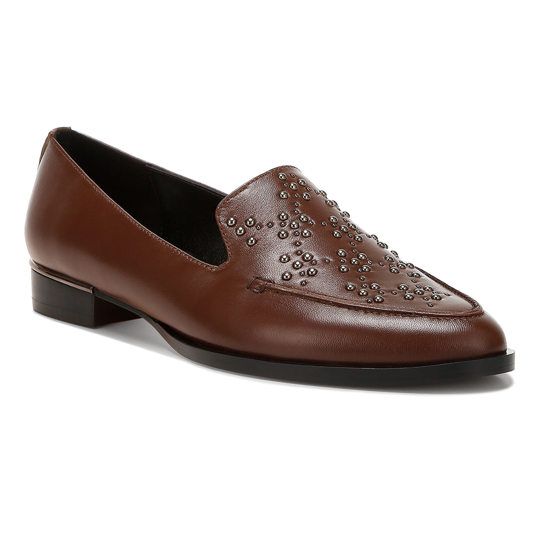 studded genuine leather loafers
#color_brown