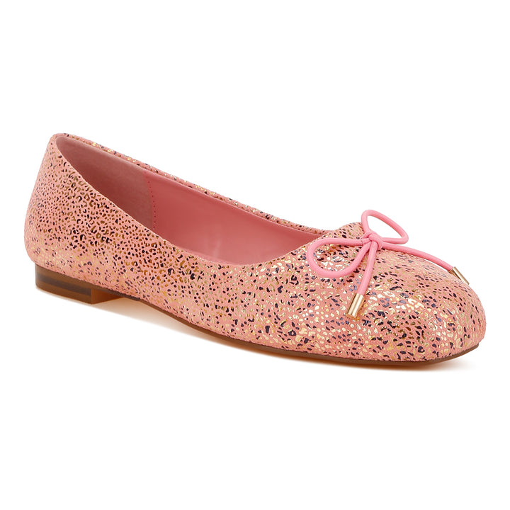 bow detail embossed suede ballerinas#color_pink