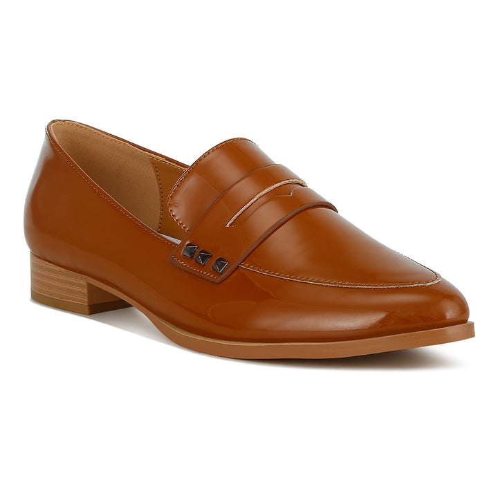 patent pleather penny loafers#color_tan