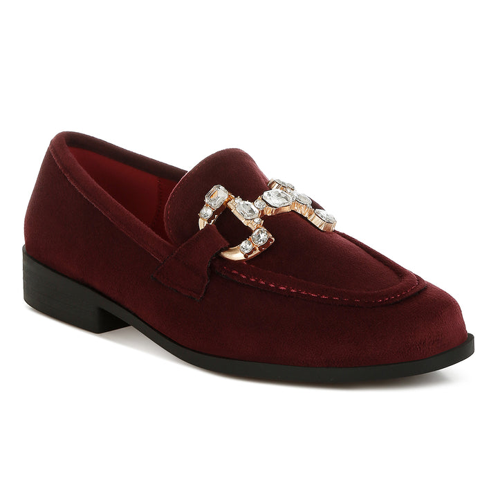 diamante embellished horsebit loafers#color_burgundy