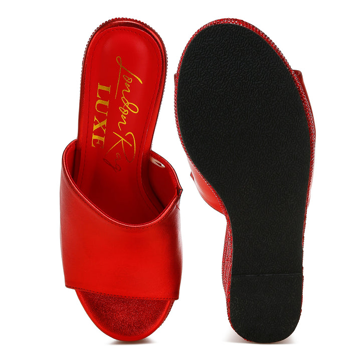 wedge heel peep toe sandals#color_red